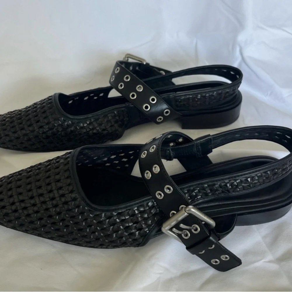 Rag & Bone “Astra” Black Woven Leather Sling back Shoes - 39.5 - Picture 8 of 10